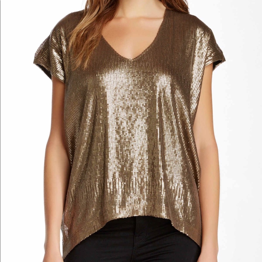 Michael Stars Gold Sequin High-Low Top Size M